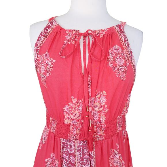 NEW Monsoon Beach Boho Floral Print Maxi Dress Red Pink Coral Flowy Sleeveless - Picture 8 of 12